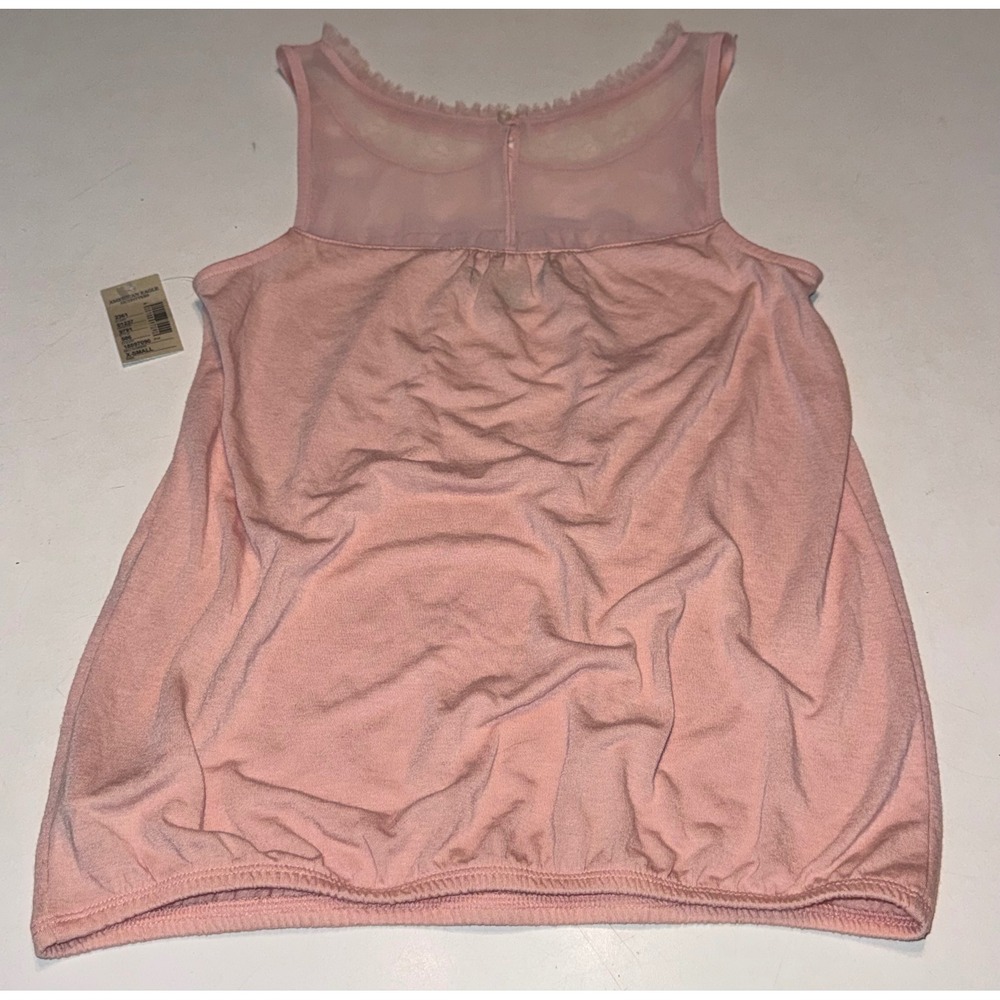 American Eagle Boho Fairycore Pink Lace Mesh Yoke Bubble Hem Tank Top XS NWT - Picture 3 of 6